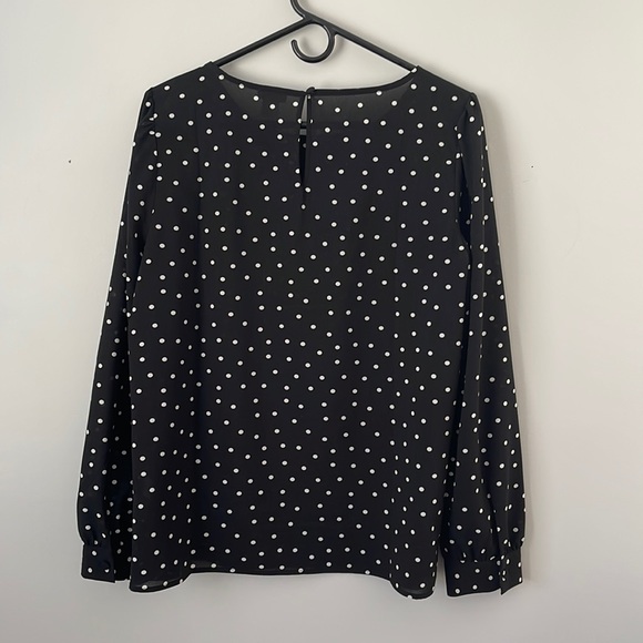 J.Crew Factory Crewneck women’s blouse - black with white polka dots - Picture 3 of 6